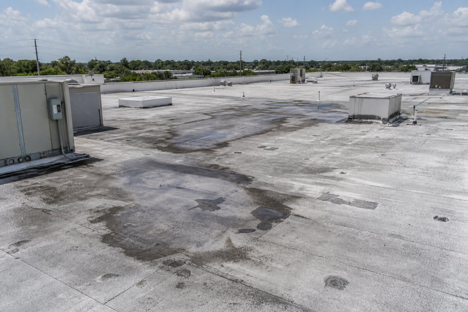 Aging flat commercial roof surface in Lakeland Florida